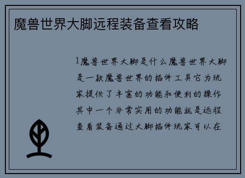 魔兽世界大脚远程装备查看攻略